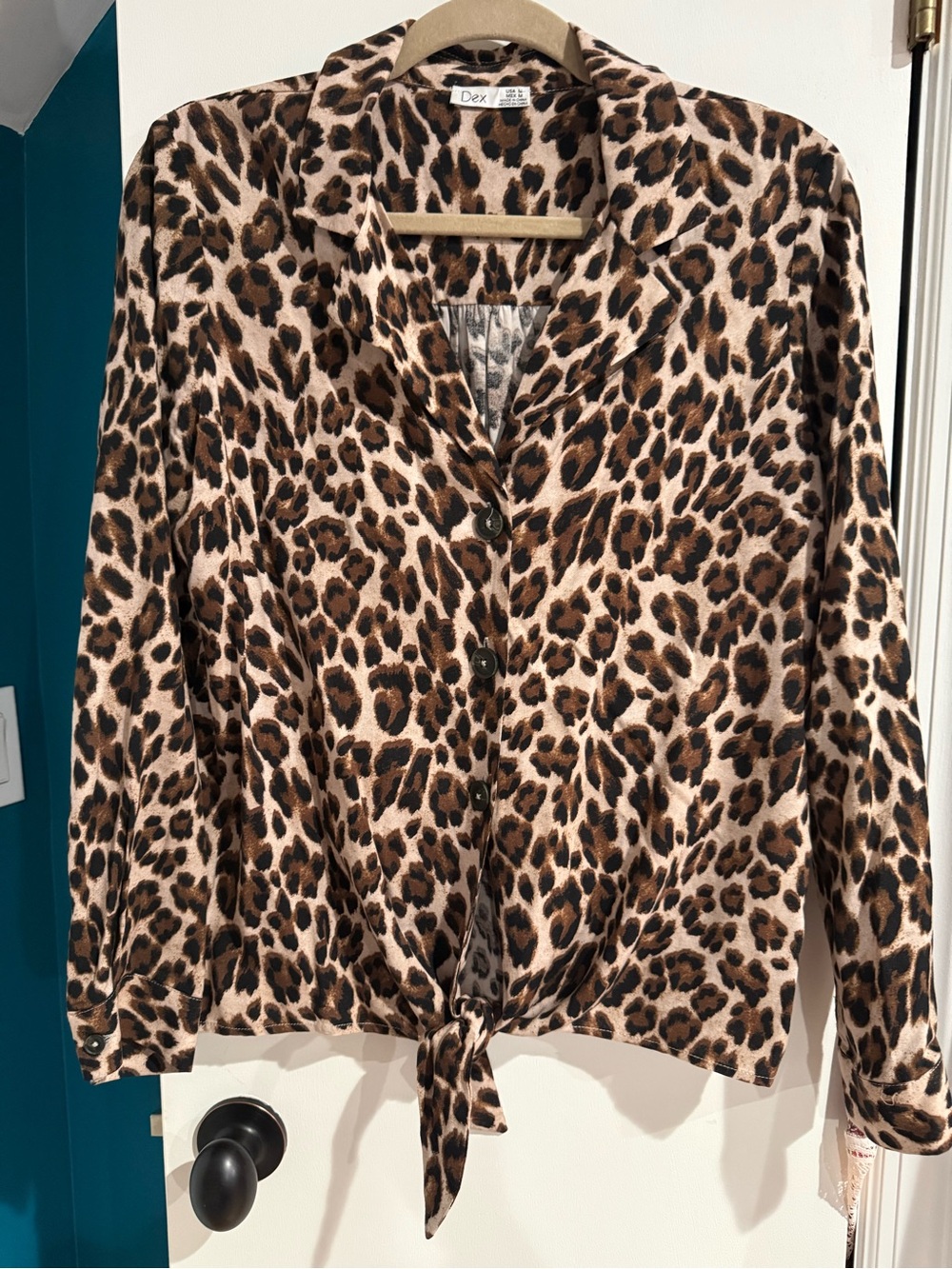Dex Leopard Print Tie-Front Button Down Shirt - Brown/Tan/Black Medium